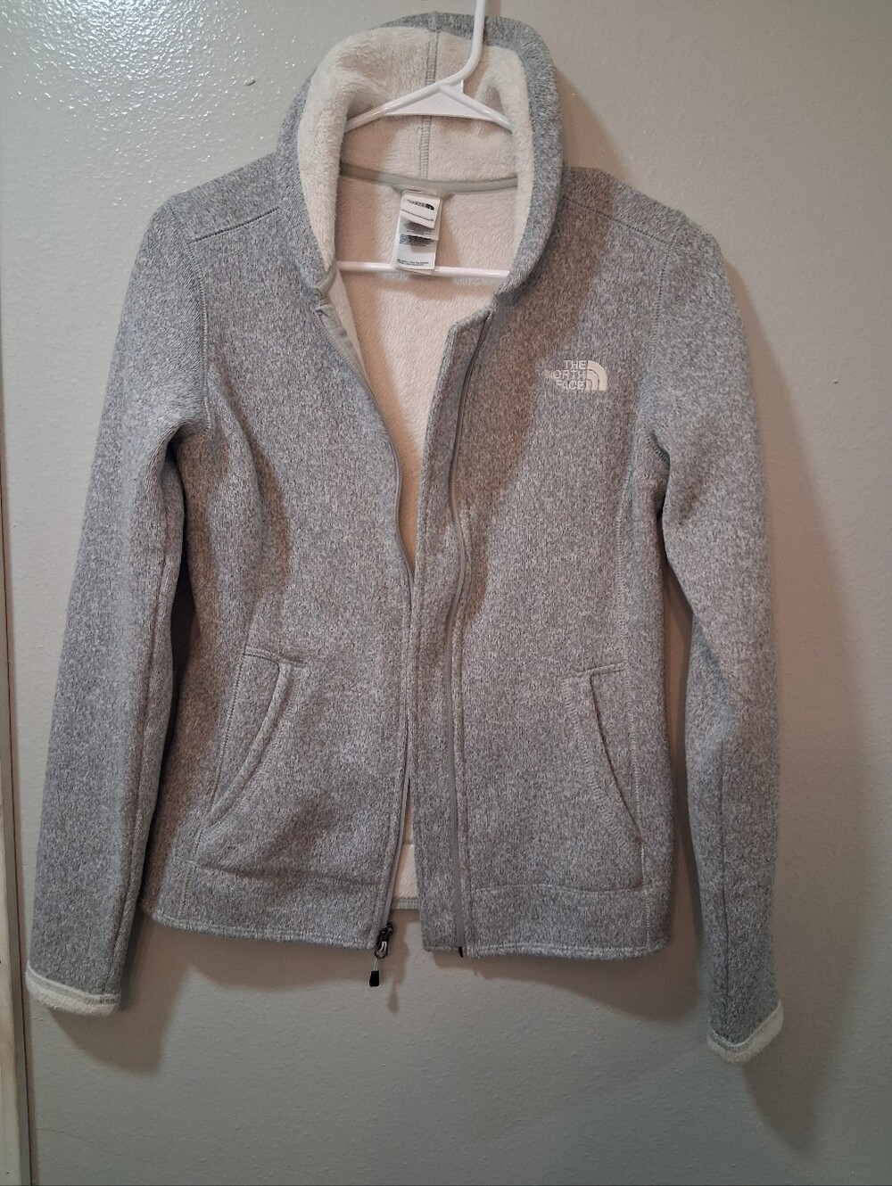 The North Face Women's Light Gray Teddy Fleece Zip Jacket